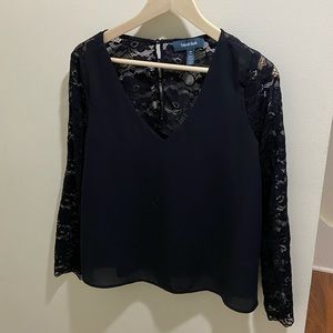 NWOT Modcloth Black Lace Button Back Top